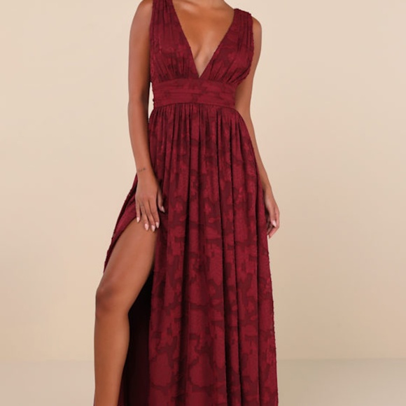 Lulus Sweet Sophistication Burgundy Burnout Floral Maxi Dress Red - Size XL - Picture 1 of 1